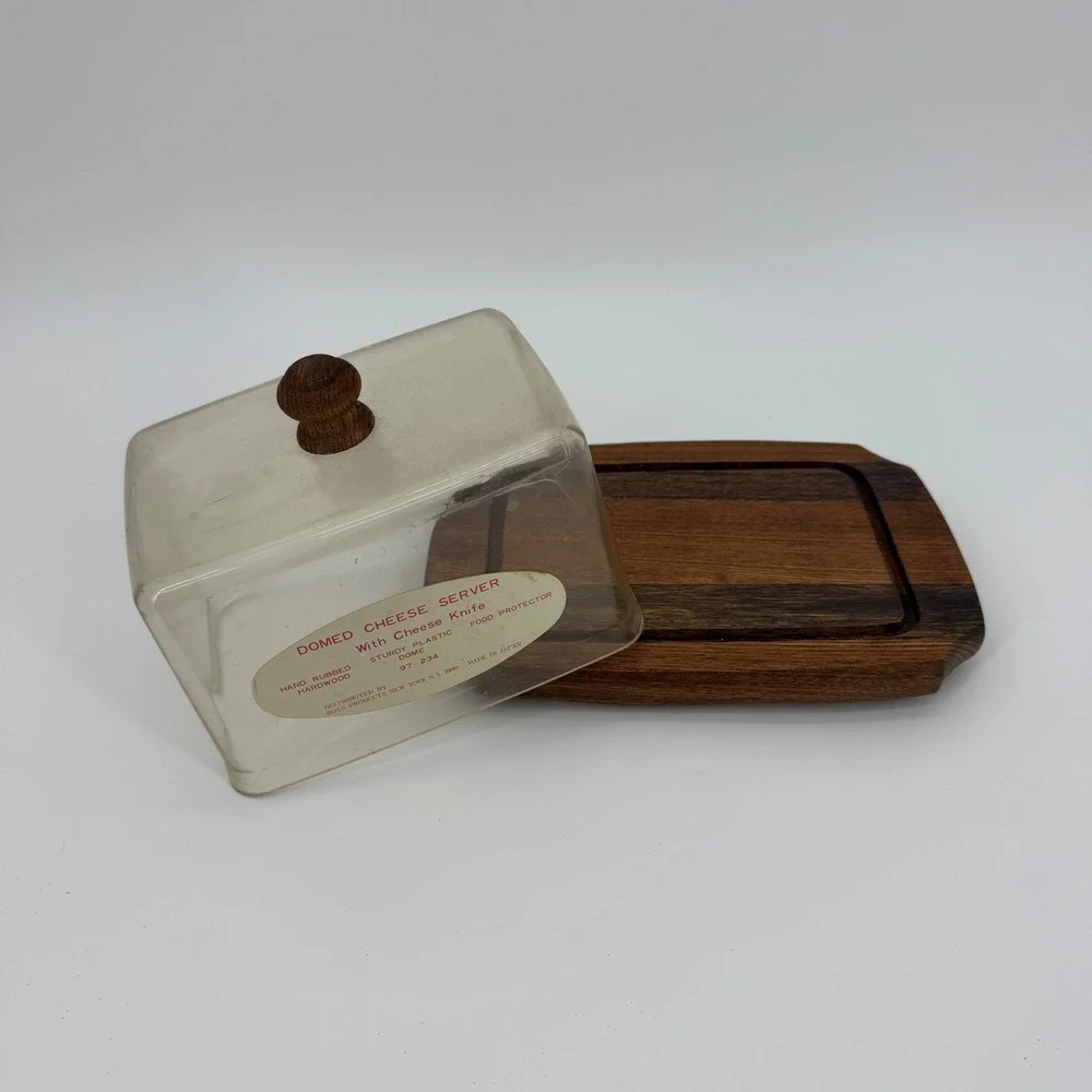 Vintage Rossini Japan Domed Cheese Server Hardwood Base Mid Century 97-234